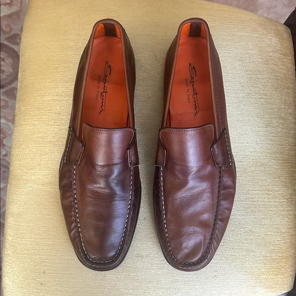 Santoni Faith Brown Leather Moc Toe Slip-On Loafer Shoes Men\'s Size 11.5 EE Wide main image 6